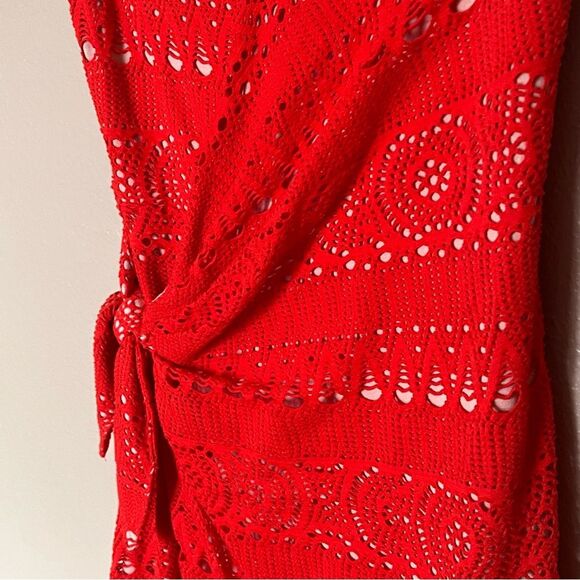 Free People Oceanside Crochet Strapless Mini Dress with Tie In Red Size Small - Picture 6 of 12